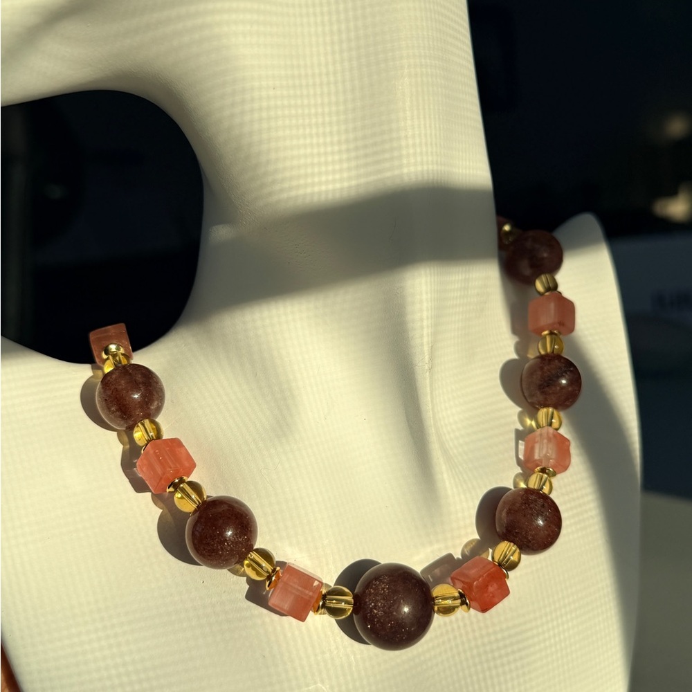 Strawberry Quartz Harmony | Two-Tone Strawberry Quartz Necklace - Picture 8 of 10